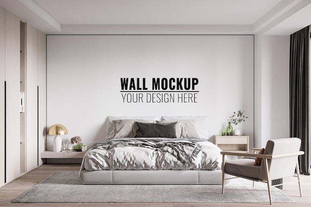 PSD interior bedroom wall mockup  3d rendering