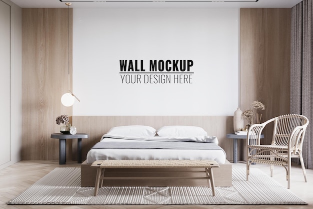 Rendering 3d mockup della parete interna della camera da letto