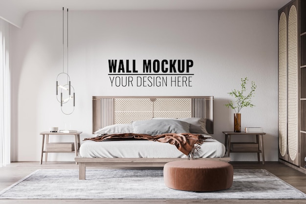 Interior bedroom wall mockup  3d rendering