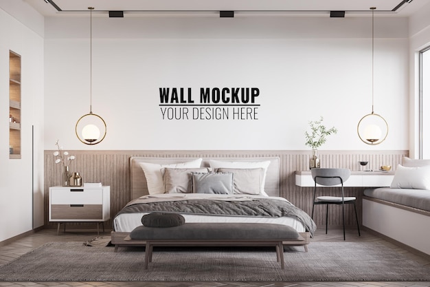 Interior Bedroom Wall Mockup  3d Rendering 