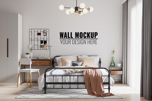 Interior bedroom wall mockup  3d rendering