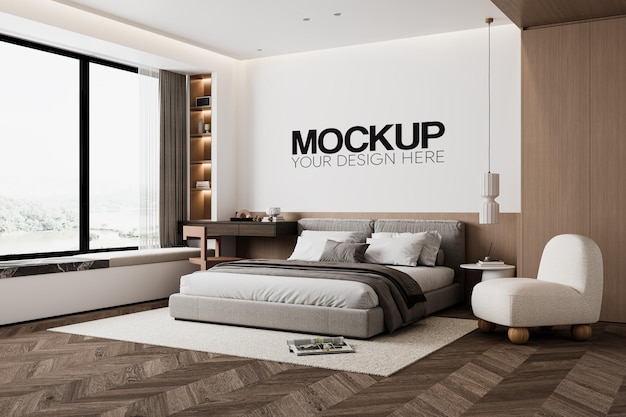 Interior bedroom wall mockup