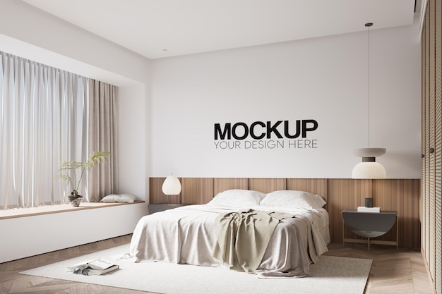 Interior Bedroom Wall Mockup