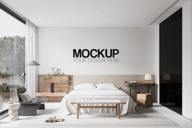 Interior bedroom wall mockup