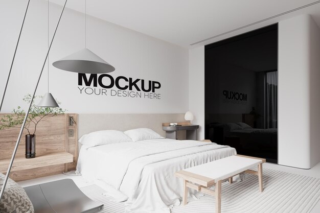 Interior bedroom wall mockup