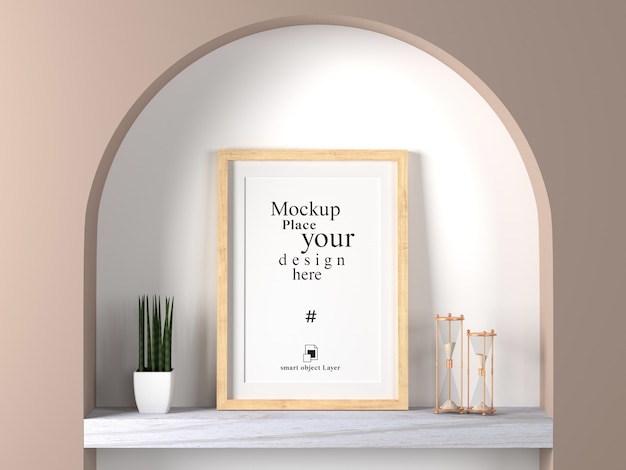 Interior blank photo frame mock up in living room