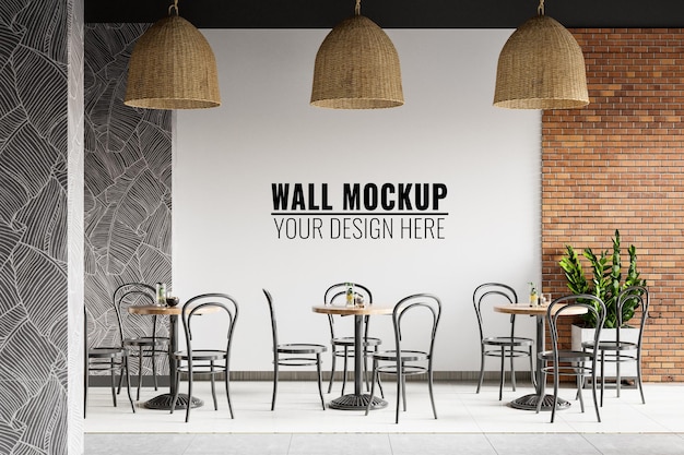 PSD interior cafe wall mockup - 3d rendering, 3d illustration