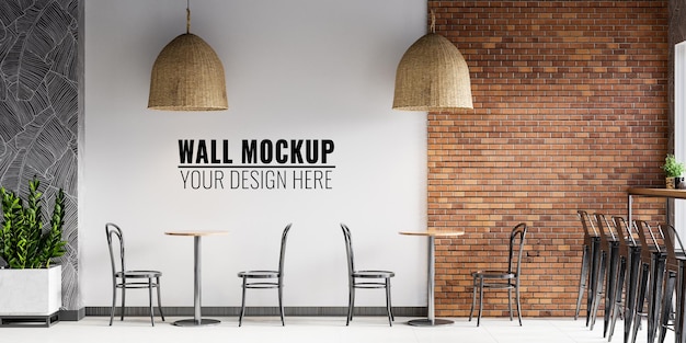 Interior cafe wall mockup - 3d rendering, 3d illustration