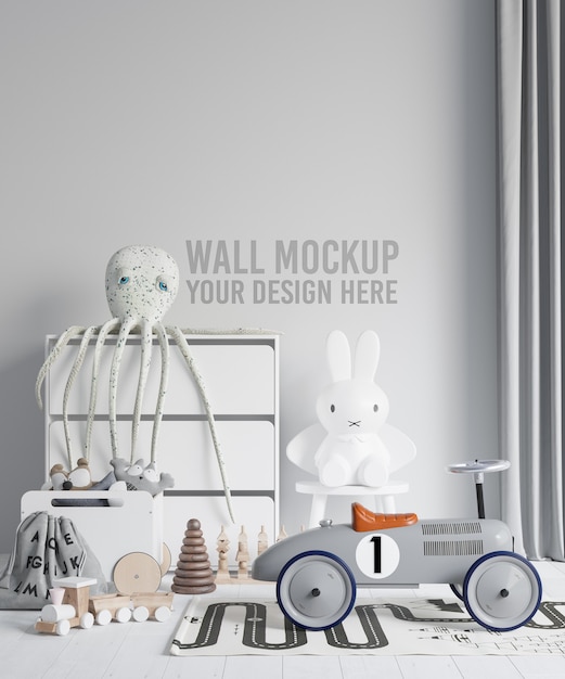 PSD interior childrens room wallpaper mockup