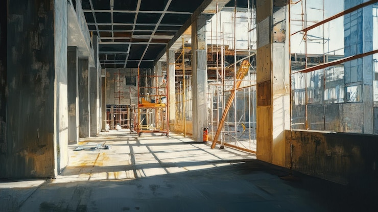 PSD 建築現場の内部にスカホールドがある