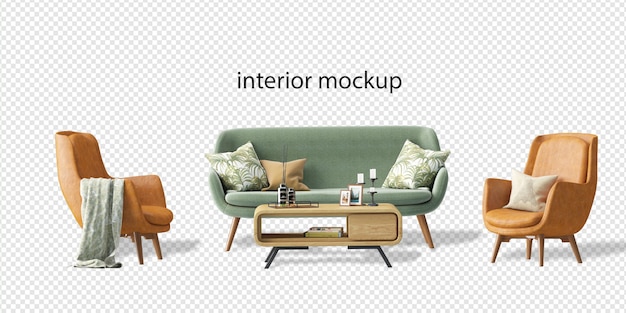 PSD interior decoration set in 3d rendering