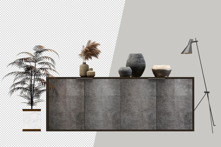 PSD interior decoration set in 3d rendering