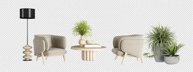 Decorazione interna set in rendering 3d.