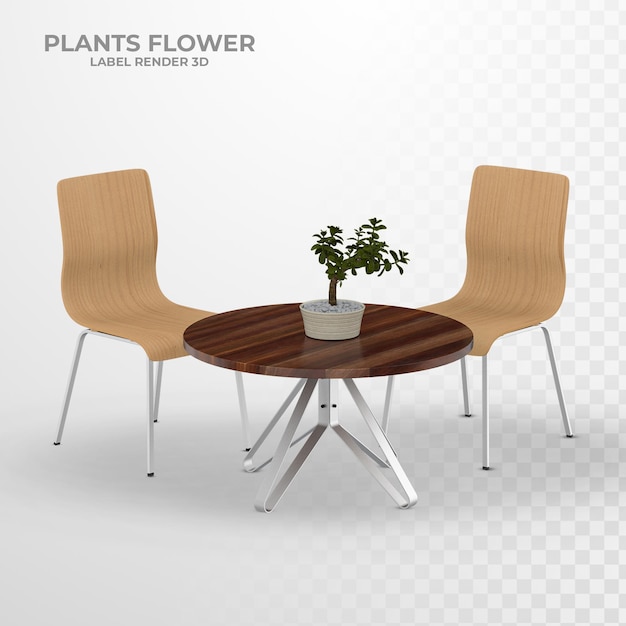 Interior decoration set in chair and table with plants 3d rendering