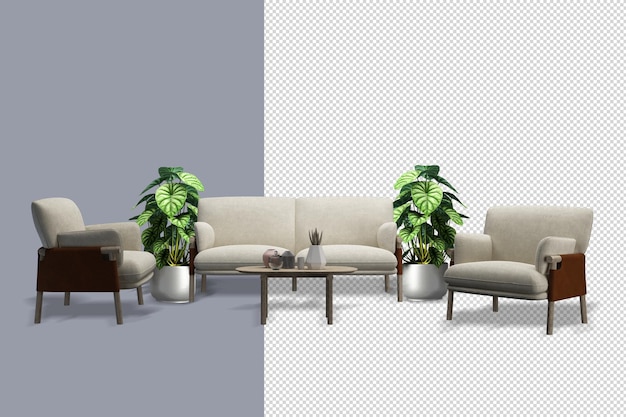 PSD interior decoration set rendering clipping path isolated