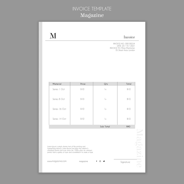 Interior design magazine invoice template