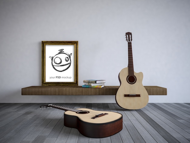 Interior design mockup with guitars