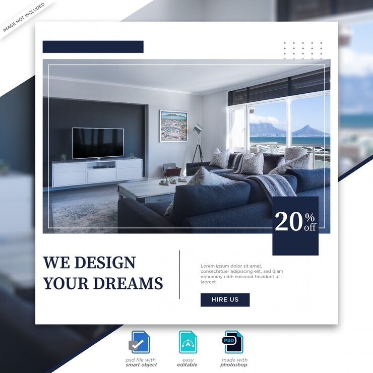 PSD interior design social media posts template premium psd