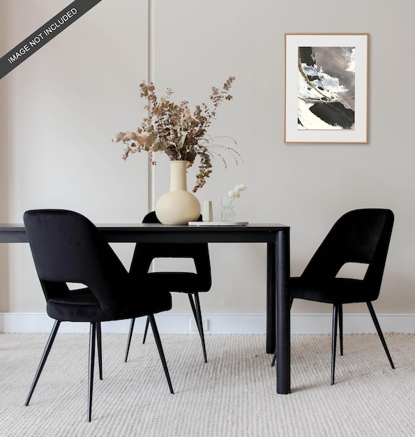 Interior design wall frame mockup with chairs and plant upper table