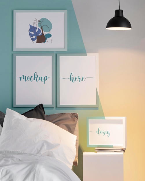 PSD interior design with mock-up frames arrangement