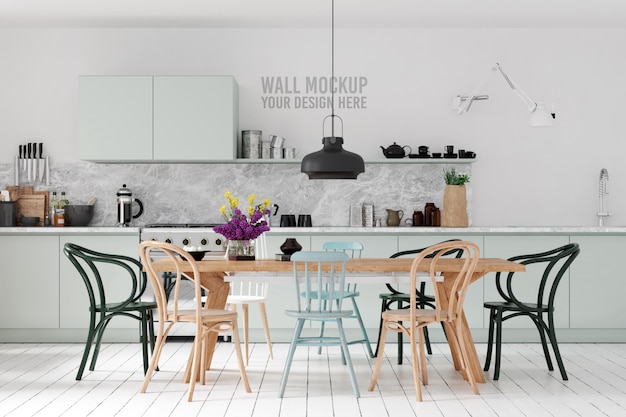 Interior dining room wall mockup