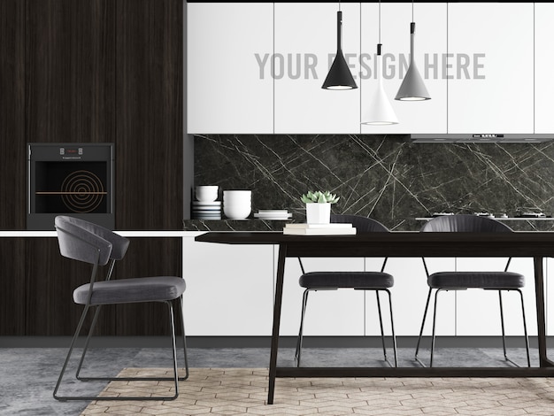 PSD interior dining room wallpaper mockup