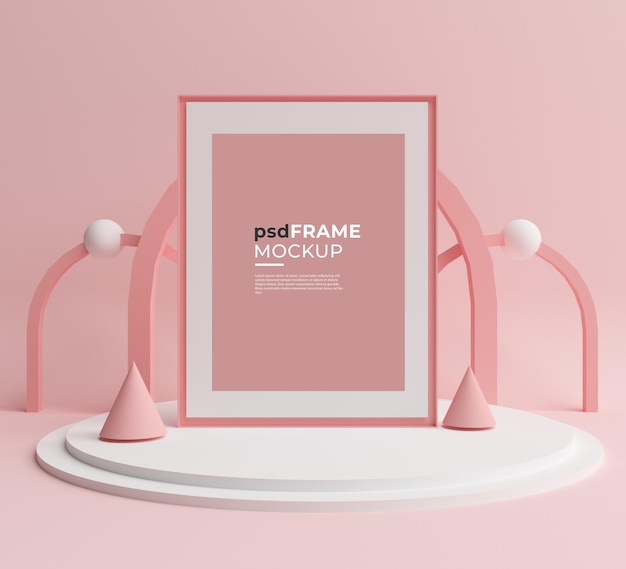 PSD mockup di cornice interna con pianta in vaso e podio