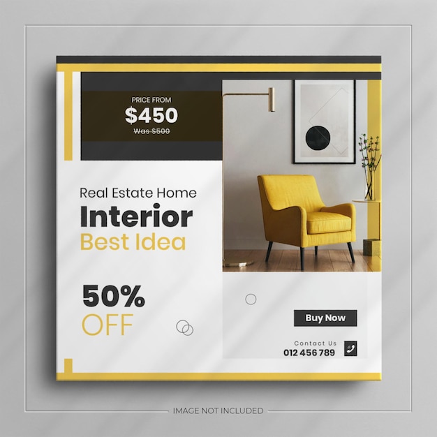 Interior furniture social media web banner and real estate square instagram story post