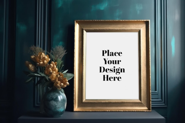 Interior home decor with photo frames mockup