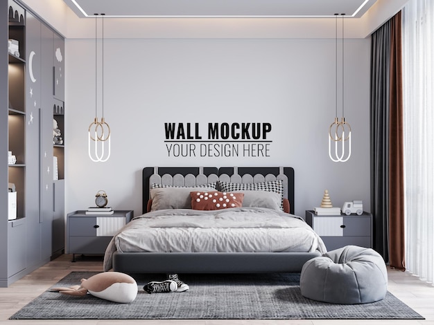 Interior kids bedroom wall mockup