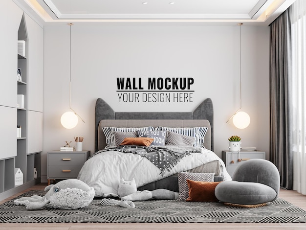 Interior kids bedroom wall mockup