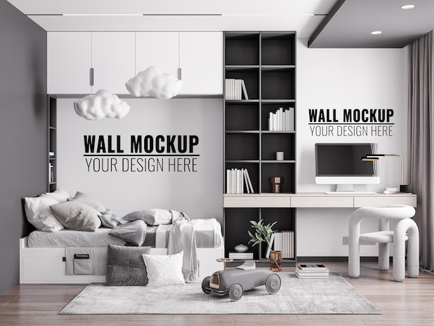 Interior Kids Bedroom wall mockup