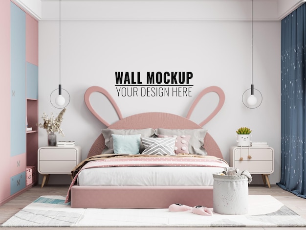 Interior kids bedroom wall mockup