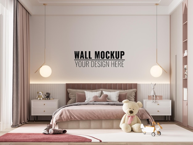 Interior kids bedroom wall mockup