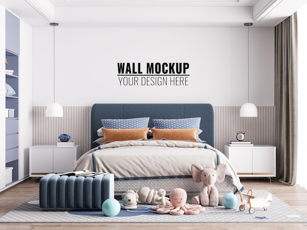 Interior Kids Bedroom wall mockup