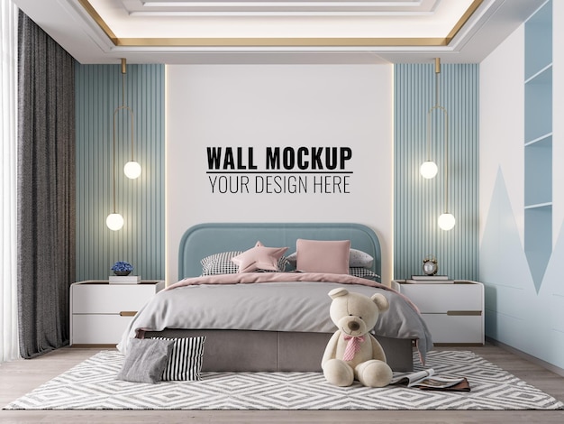 PSD interior kids bedroom wall mockup