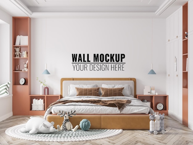 Interior kids bedroom wall mockup