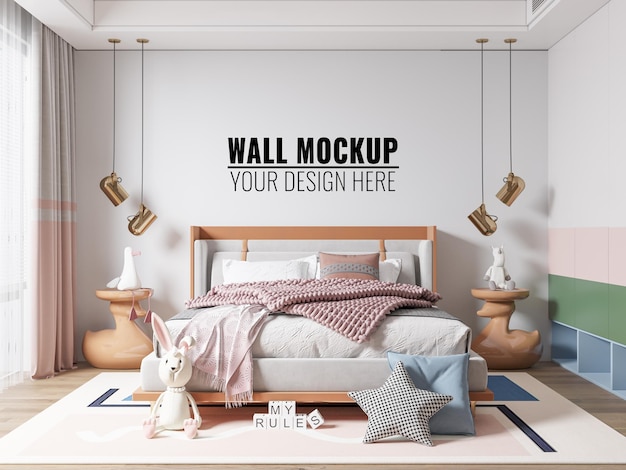 PSD interior kids bedroom wall mockup