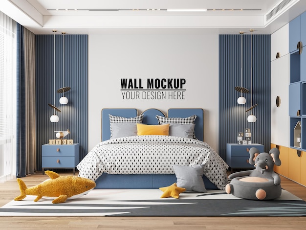 PSD interior kids bedroom wall mockup