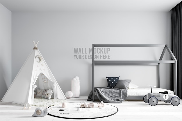 PSD interior kids bedroom wall mockup