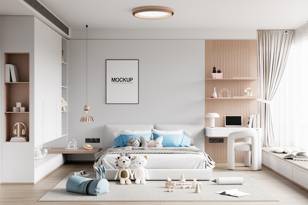 Interior Kids Room Wall Mockup 3d rendering 3d illustration