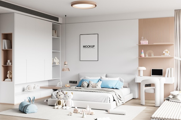 Interior Kids Room Wall Mockup 3d rendering 3d illustration