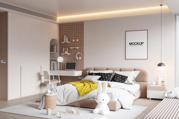 Interior Kids Room Wall Mockup 3d rendering 3d illustration