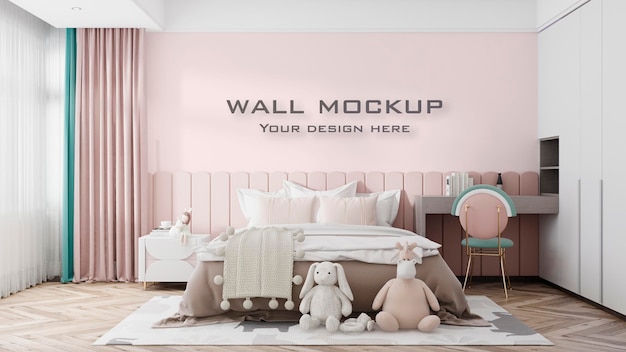 Interior kids room wallpaper background mockup premium psd