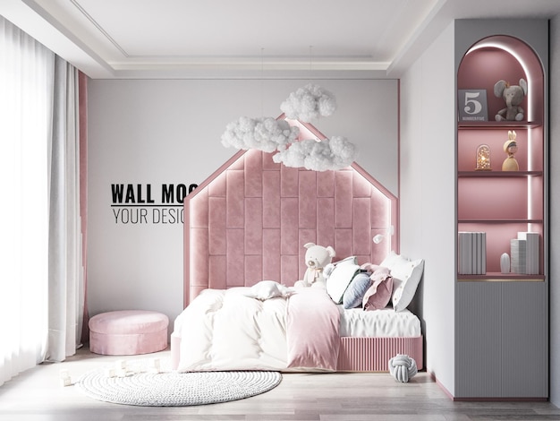 Interior kids room wallpaper mockup