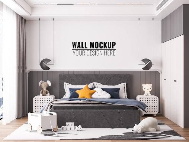 PSD interior kids room wallpaper mockup