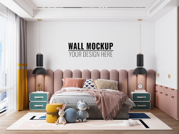 PSD interior kids room wallpaper mockup