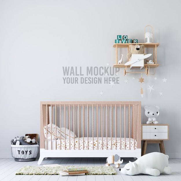 PSD interior kids room wallpaper mockup