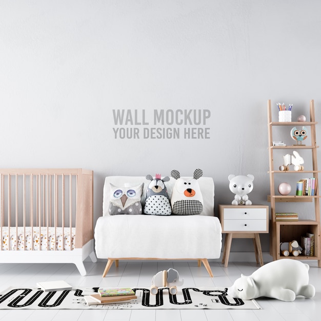 PSD interior kids room wallpaper mockup