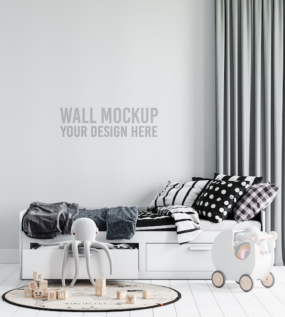 Interior kids room wallpaper mockup